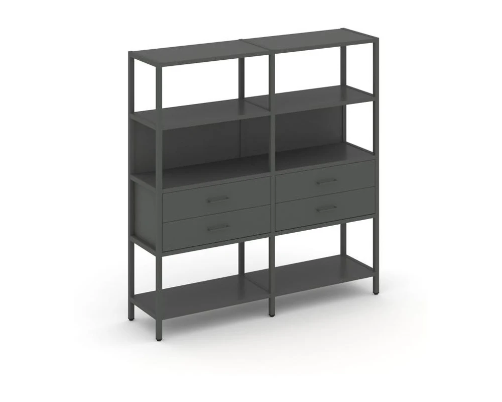 Двухсекционный стеллаж четырехярусный с ящиками 1590х400х1613 Шелф Систем / Shelf System